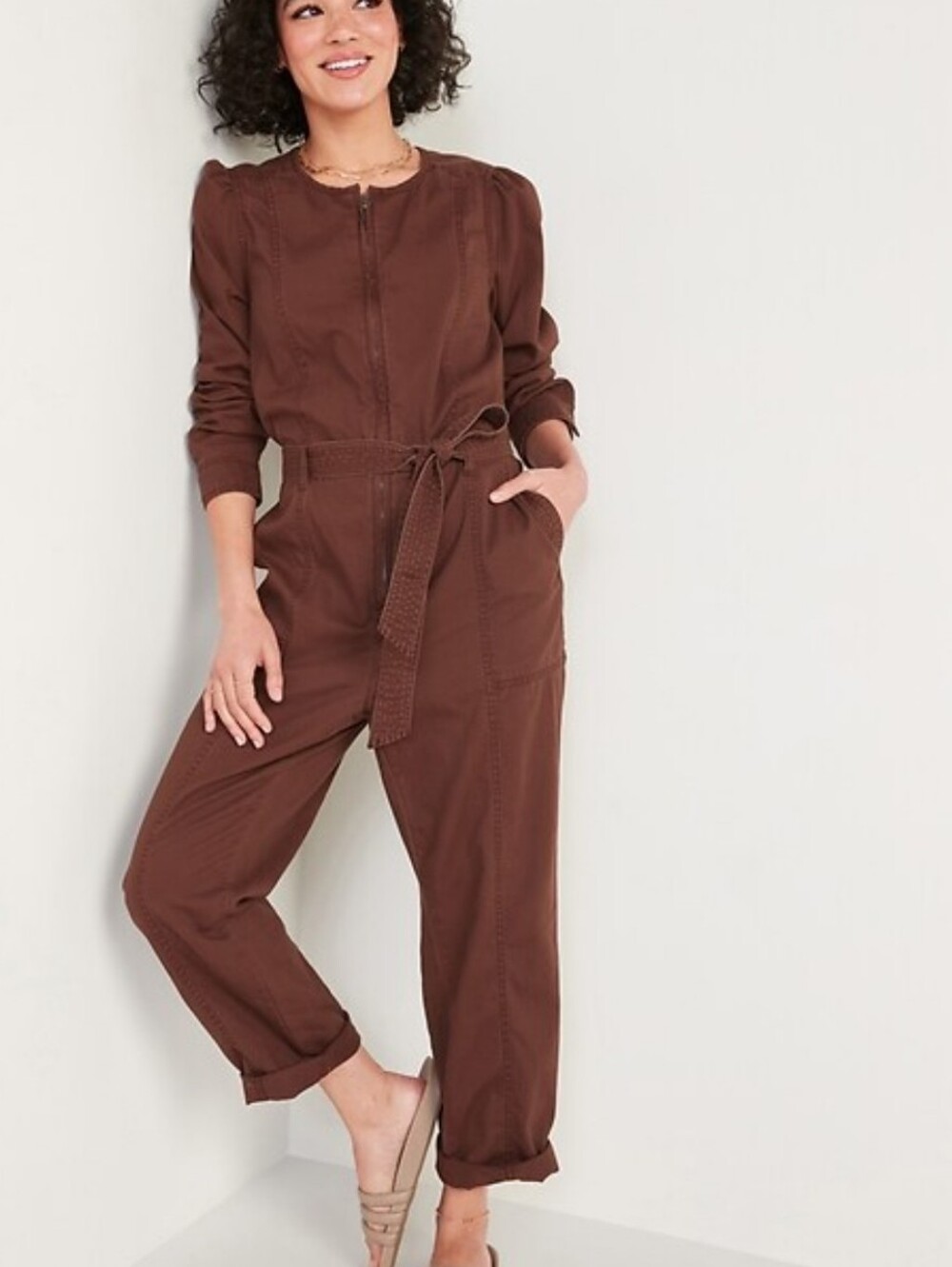 Old Navy Zip-front Cropped Utility Jumpsuit Brown Size Small